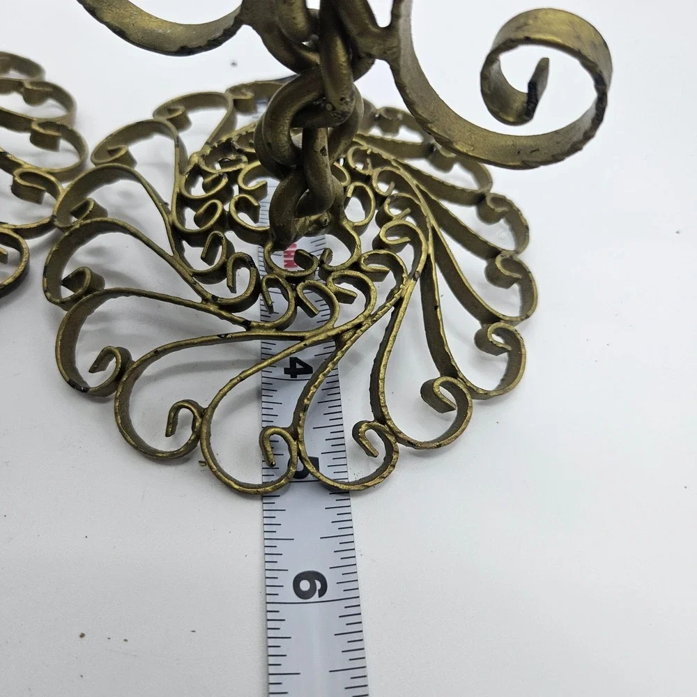 Vintage Wrought Iron Candle Holders Pair Ornate Gold Tone Metal‎ Candlesticks